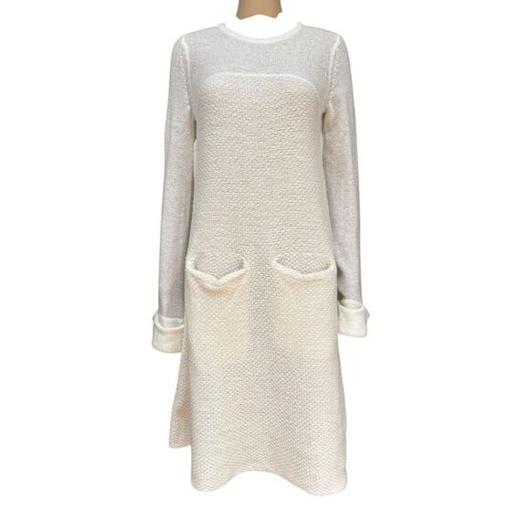 FREE PEOPLE white Rabbit Bell Sleeve A Line Wool/alpaca Zipper Sweater Dress S - Picture 5 of 11